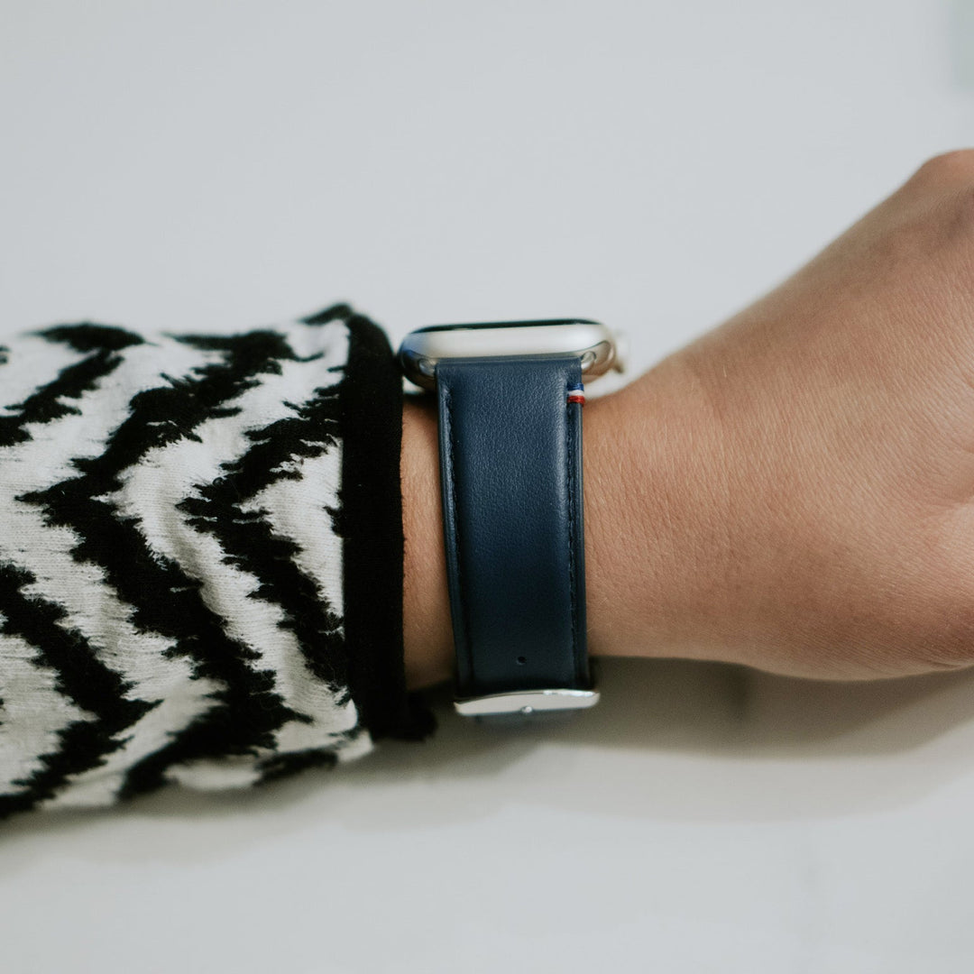 Aquarelle - Bracelet Apple Watch cuir petite taille Marine 38mm 40mm 41mm 42mm