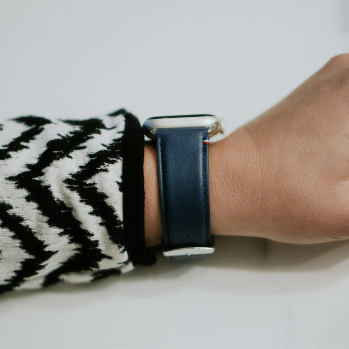 Aquarelle - Bracelet Apple Watch cuir petite taille Marine 38mm 40mm 41mm 42mm