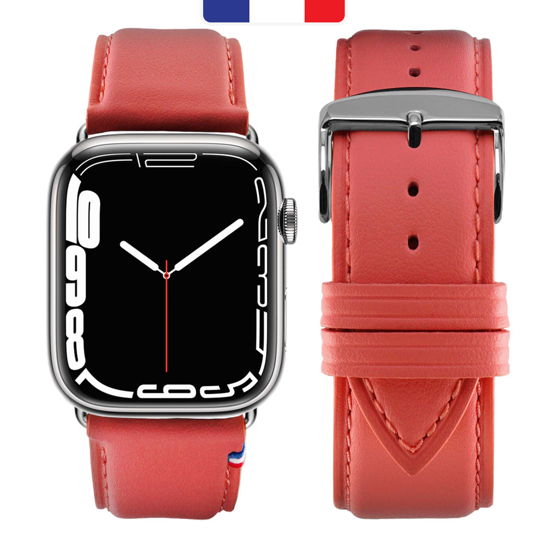 Aquarelle - Bracelet Apple Watch cuir petite taille Corail 44mm 45mm 46mm 49mm
