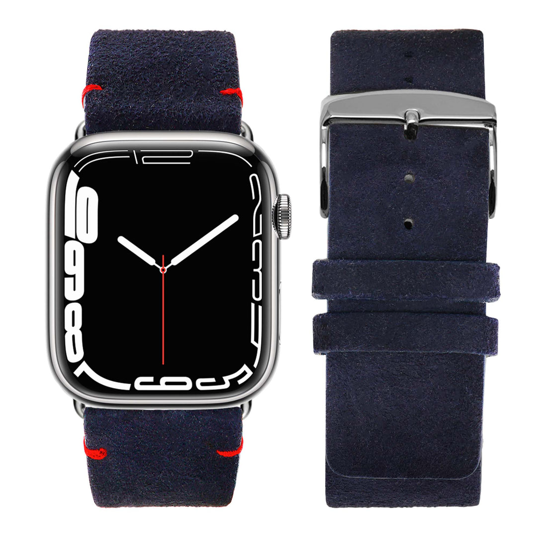 Maverick - Bracelet Apple Watch cuir de chèvre velours Marine 38mm 40mm 41mm 42mm