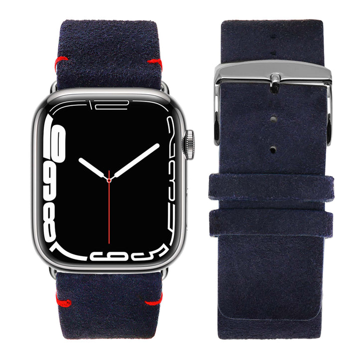Maverick - Bracelet Apple Watch cuir de chèvre velours Marine 38mm 40mm 41mm 42mm