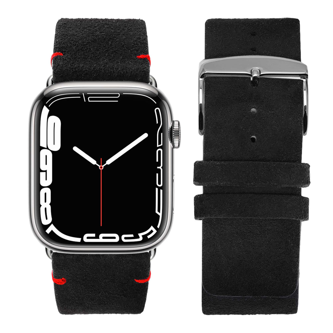 Maverick - Bracelet Apple Watch cuir de chèvre velours Noir 38mm 40mm 41mm 42mm