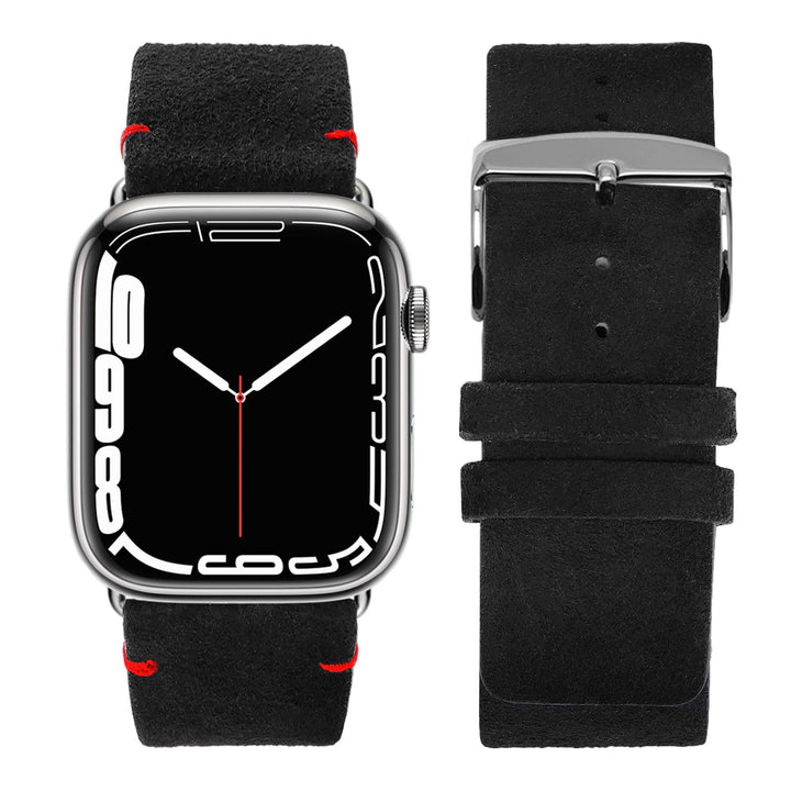 Maverick - Bracelet Apple Watch cuir de chèvre velours Noir 38mm 40mm 41mm 42mm