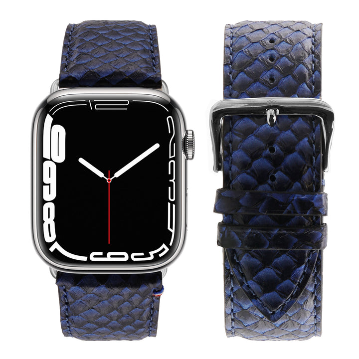 Odyssée - Cuir marin français upcyclé - Bracelet Apple Watch Bleu Circé 38mm 40mm 41mm 42mm