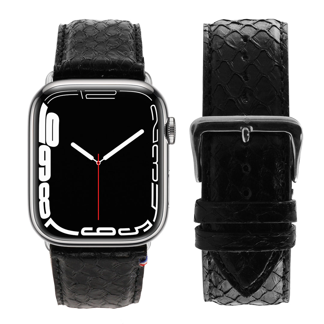 Odyssee - Upgecyceltes französisches Meeresleder - Apple Watch Armband Obsidian 46 / 49 mm