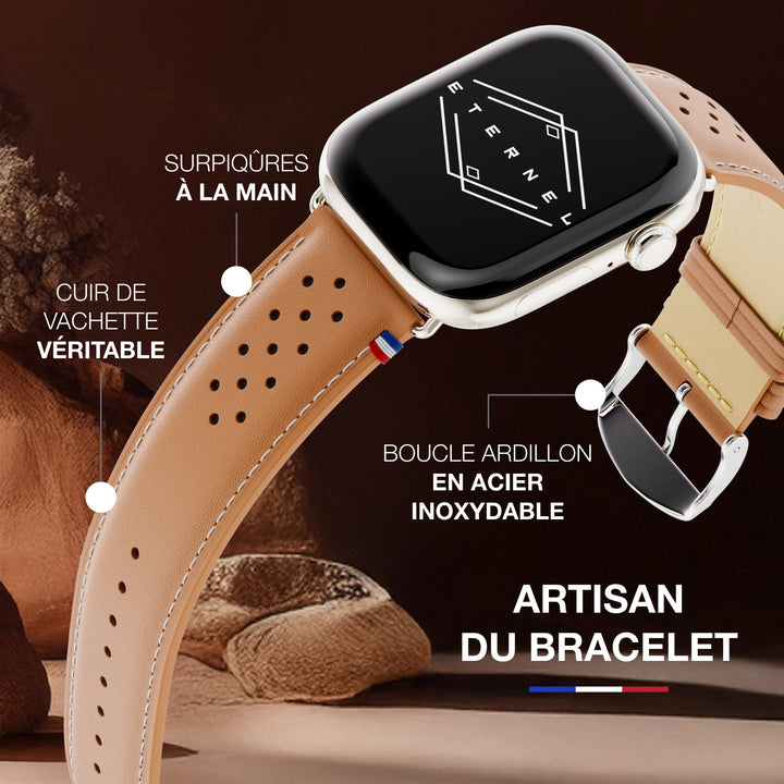 Roadster - Bracelet Apple Watch cuir perforé Gold 44mm 45mm 46mm 49mm