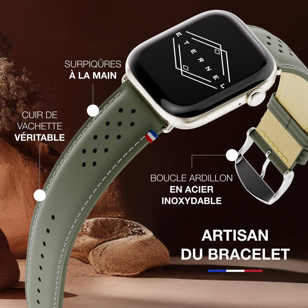 Roadster - Bracelet Apple Watch cuir perforé Vert forêt 44mm 45mm 46mm 49mm
