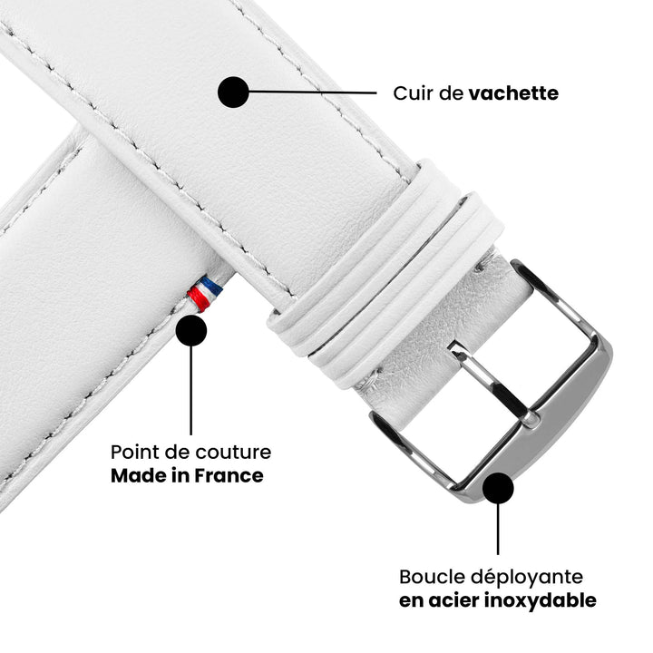 Aquarelle - Bracelet Apple Watch cuir petite taille Blanc 44mm 45mm 46mm 49mm