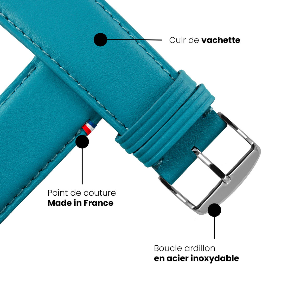 Aquarelle - Bracelet Apple Watch cuir petite taille Turquoise 38mm 40mm 41mm 42mm