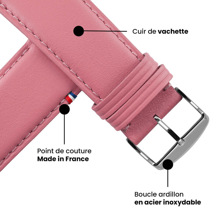 Aquarelle - Bracelet Apple Watch cuir petite taille Rose poudré 44mm 45mm 46mm 49mm