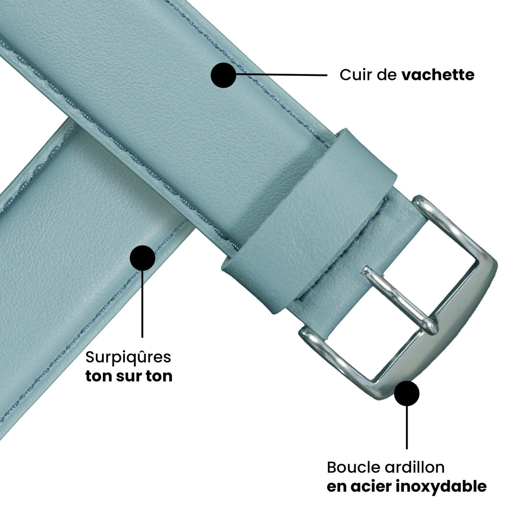Holi Apple Watch - Bracelet cuir de vachette Bleu ardoise 38mm 40mm 41mm 42mm