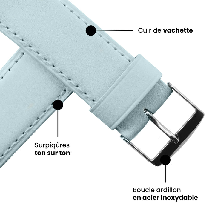 Holi Apple Watch - Bracelet cuir de vachette Bleu brume 44mm 45mm 46mm 49mm