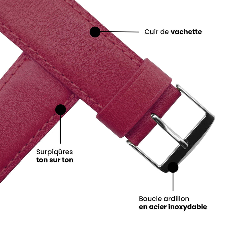 Holi Apple Watch - Bracelet cuir de vachette Fushia 44mm 45mm 46mm 49mm