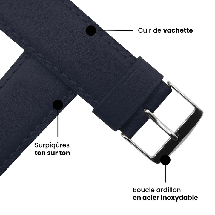 Holi Apple Watch - Bracelet cuir de vachette Marine 44mm 45mm 46mm 49mm