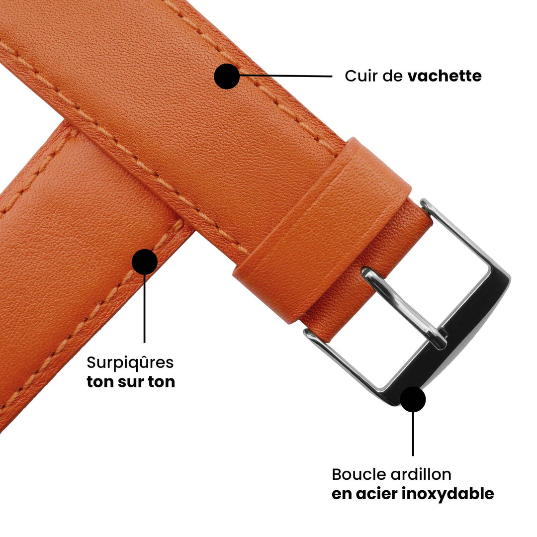 Holi Apple Watch - Bracelet cuir de vachette Orange 38mm 40mm 41mm 42mm