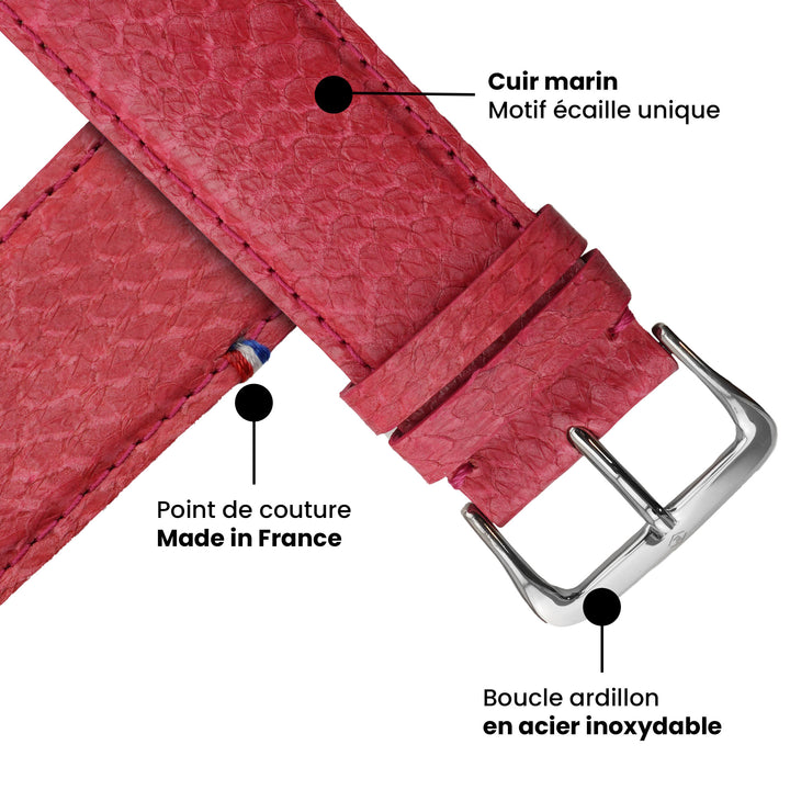 Horizon - Französisches upgecyceltes Meeresleder - Apple Watch Armband Korallenrot 46 / 49 mm