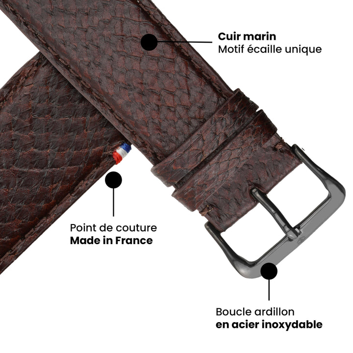 Horizon - Cuir marin français upcyclé - Bracelet Apple Watch Tourbe 44mm 45mm 46mm 49mm