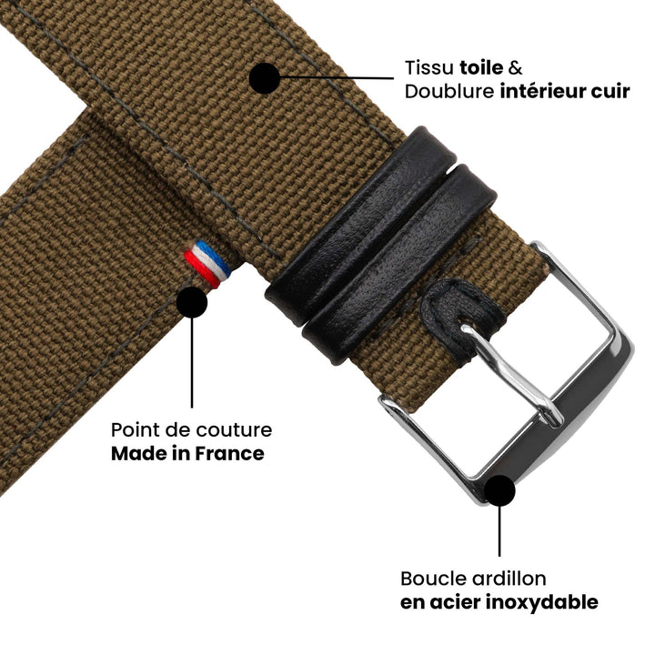 New Rover - Bracelet Apple Watch tissu renforcé Kaki 38mm 40mm 41mm 42mm
