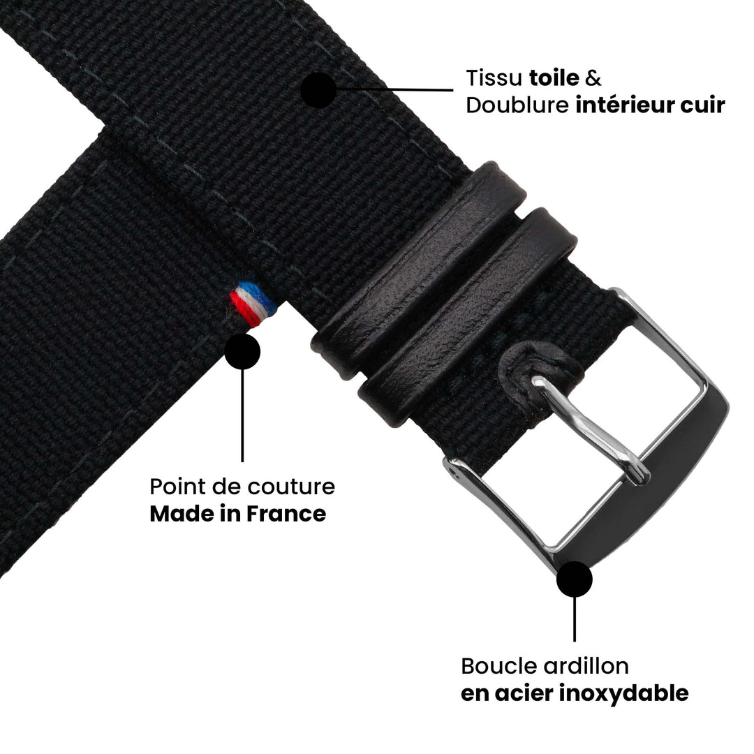 New Rover - Bracelet Apple Watch tissu renforcé Noir 38mm 40mm 41mm 42mm