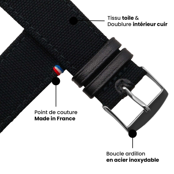 New Rover - Bracelet Apple Watch tissu renforcé Noir 38mm 40mm 41mm 42mm