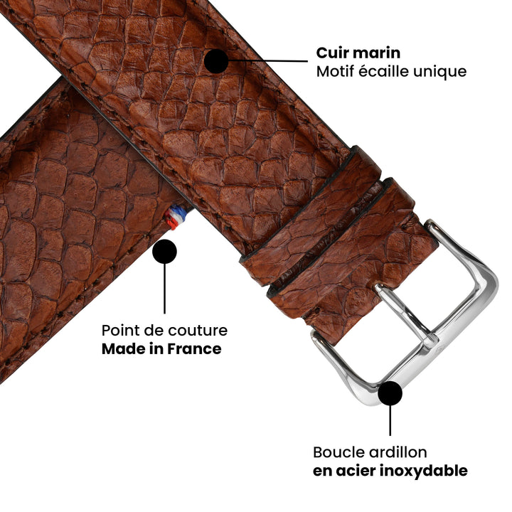 Odyssée - Cuir marin français upcyclé - Bracelet Apple Watch Ambre 44mm 45mm 46mm 49mm