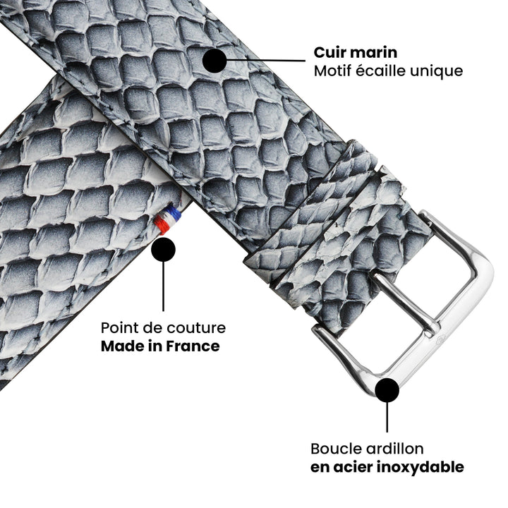 Odyssée - Cuir marin français upcyclé - Bracelet Apple Watch Cristal 44mm 45mm 46mm 49mm