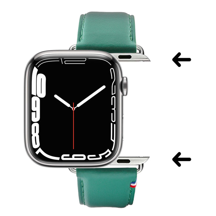 Aquarelle - Bracelet Apple Watch cuir petite taille Jade 44mm 45mm 46mm 49mm - Adaptateurs Gris sidéral