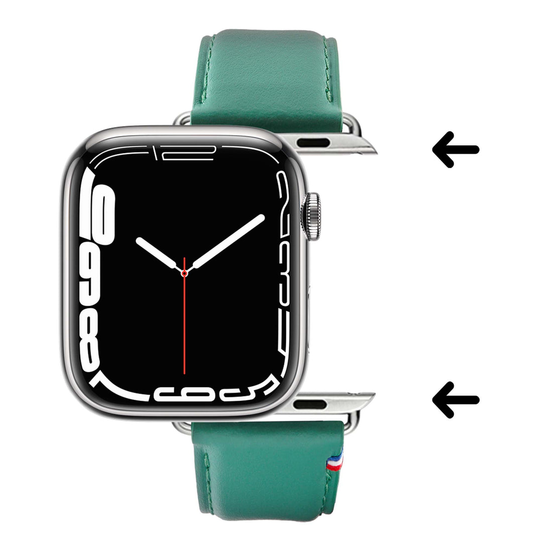 Aquarelle - Bracelet Apple Watch cuir petite taille Jade 38mm 40mm 41mm 42mm - Adaptateur Acier Inoxydable brillant