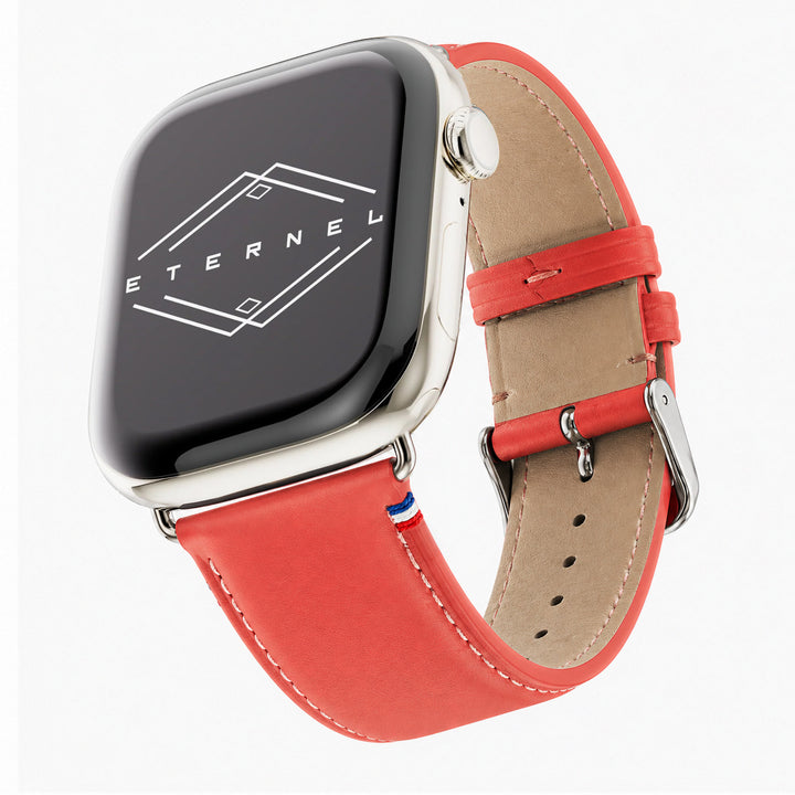 Aquarelle - Bracelet Apple Watch cuir petite taille Corail 38mm 40mm 41mm 42mm