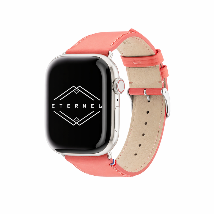 Aquarelle - Bracelet Apple Watch cuir petite taille Corail 38mm 40mm 41mm 42mm
