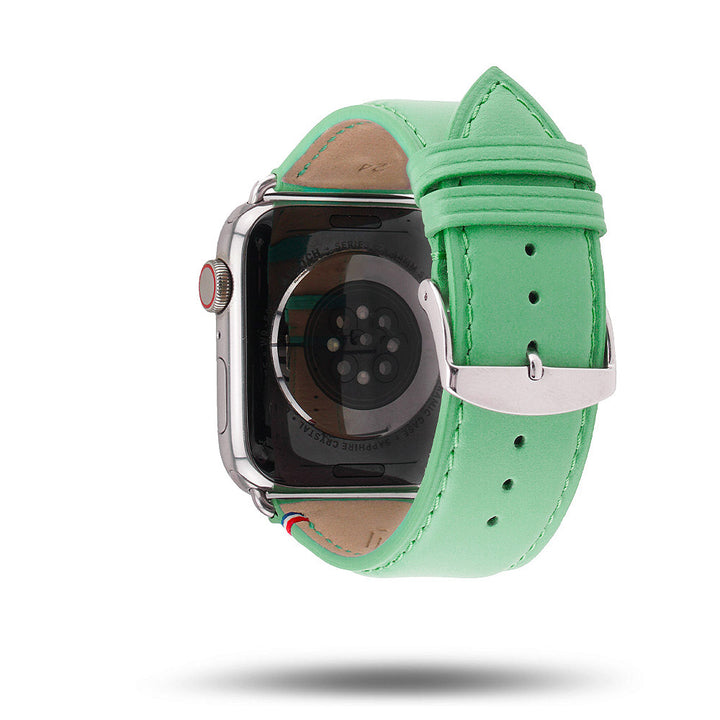 Aquarelle - Bracelet Apple Watch cuir petite taille Jade 38mm 40mm 41mm 42mm - Adaptateur Acier Inoxydable brillant