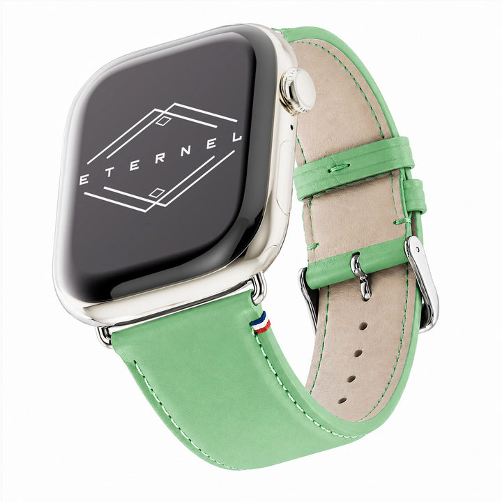 Aquarelle - Bracelet Apple Watch cuir petite taille Jade 38mm 40mm 41mm 42mm - Adaptateur Acier Inoxydable brillant