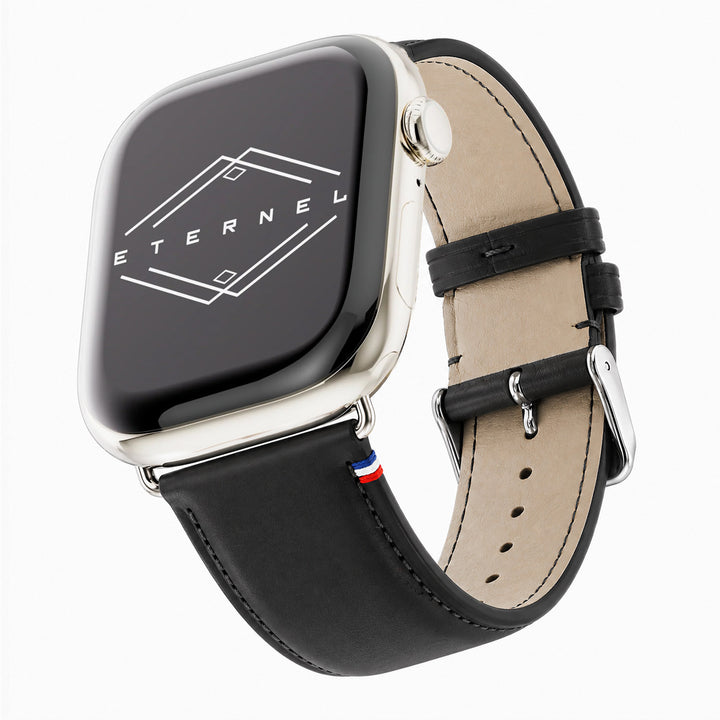 Aquarelle - Small Black Leather Apple Watch Band 46 / 49 mm