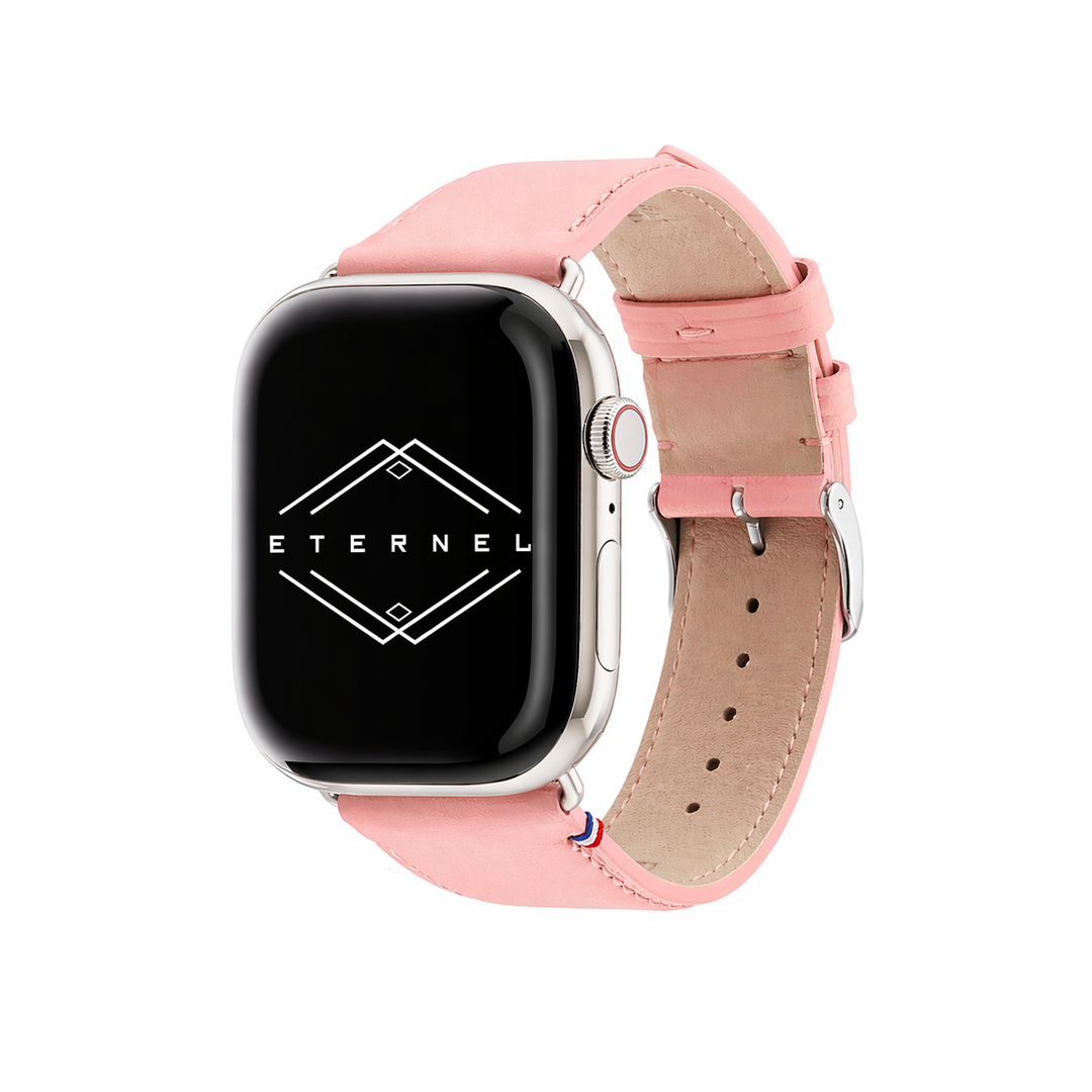 Aquarelle - Bracelet Apple Watch cuir petite taille Rose poudré 44mm 45mm 46mm 49mm