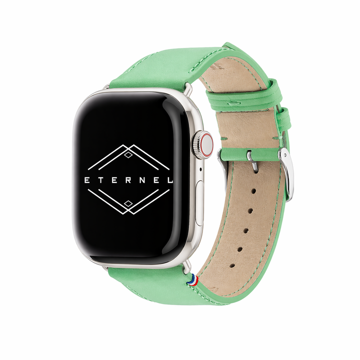 Aquarelle - Bracelet Apple Watch cuir petite taille Jade 38mm 40mm 41mm 42mm - Adaptateur Acier Inoxydable brillant