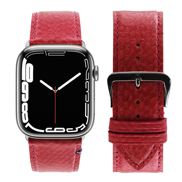 Horizon - Französisches upgecyceltes Meeresleder - Apple Watch Armband Korallenrot 46 / 49 mm