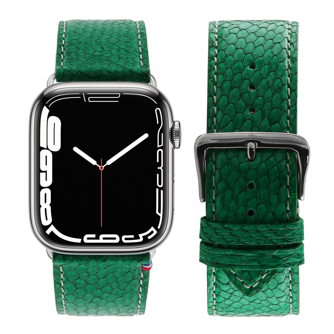 Horizon - Cuir marin français upcyclé - Bracelet Apple Watch Émeraude 38mm 40mm 41mm 42mm