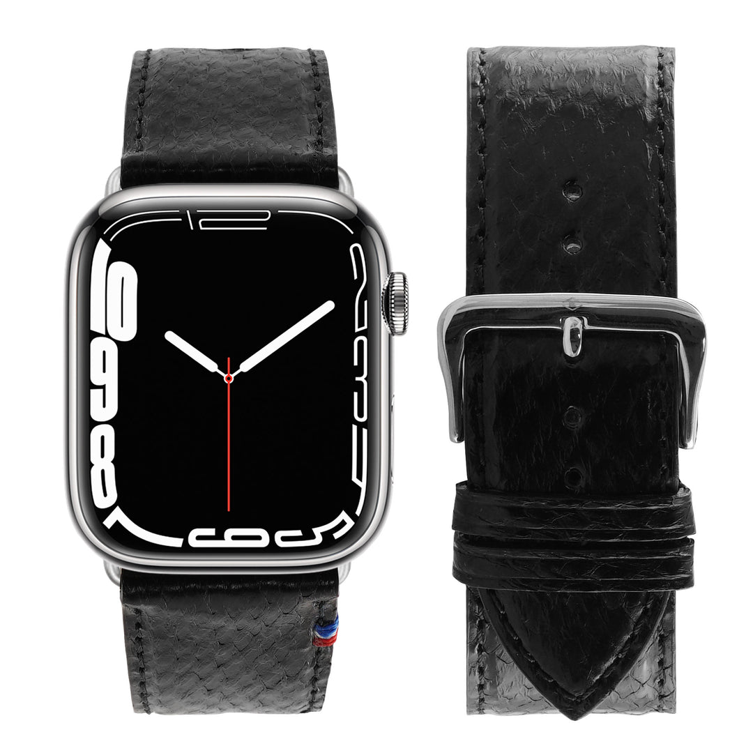 Horizon - Cuir marin français upcyclé - Bracelet Apple Watch Perle noire 38mm 40mm 41mm 42mm