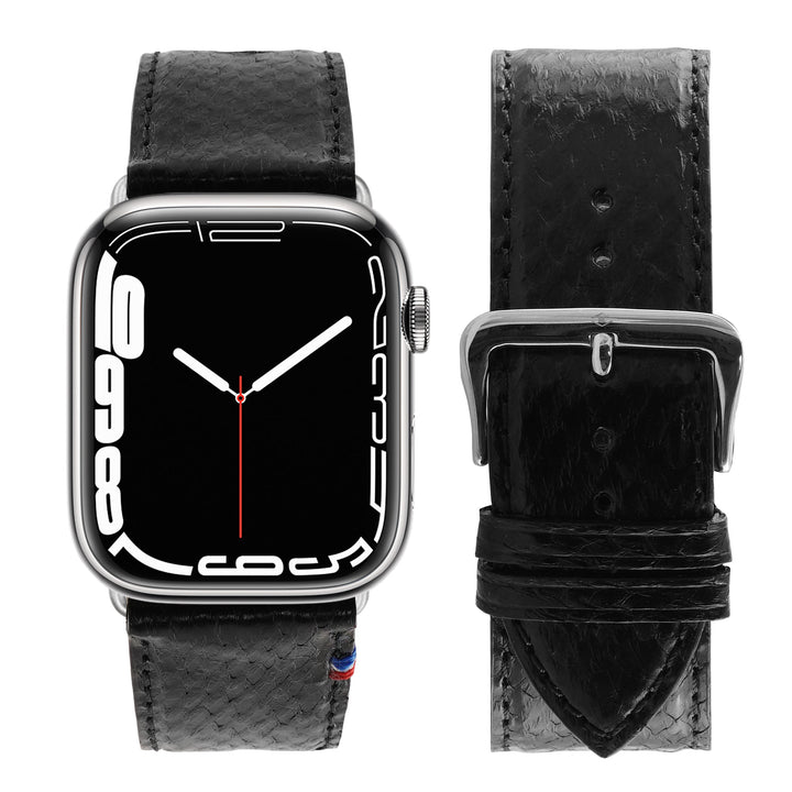Horizon - Cuir marin français upcyclé - Bracelet Apple Watch Perle noire 38mm 40mm 41mm 42mm