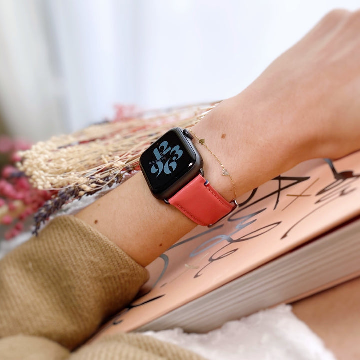 Aquarelle - Bracelet Apple Watch cuir petite taille Corail 38mm 40mm 41mm 42mm