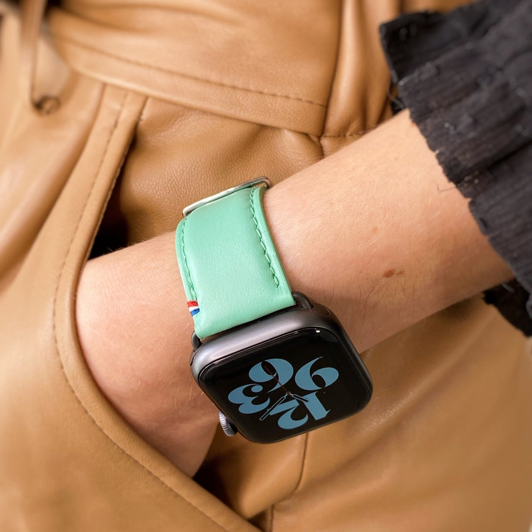 Aquarelle - Bracelet Apple Watch cuir petite taille Jade 38mm 40mm 41mm 42mm - Adaptateur Acier Inoxydable brillant