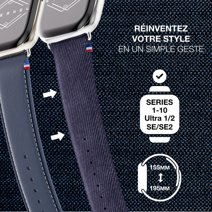Denim – Apple Watch Leather Band with Denim Effect – Denim Blue 46 / 49 mm
