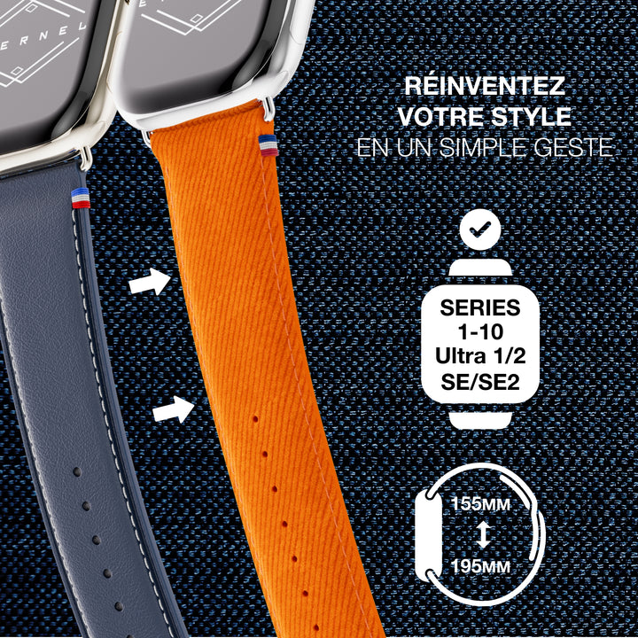 Denim – Apple Watch Leather Band with Denim Effect – Saffron 46 / 49 mm