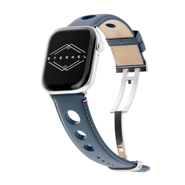 Rallye - Bracelet Apple Watch cuir vachette boucle déployante Marine 44mm 45mm 46mm 49mm