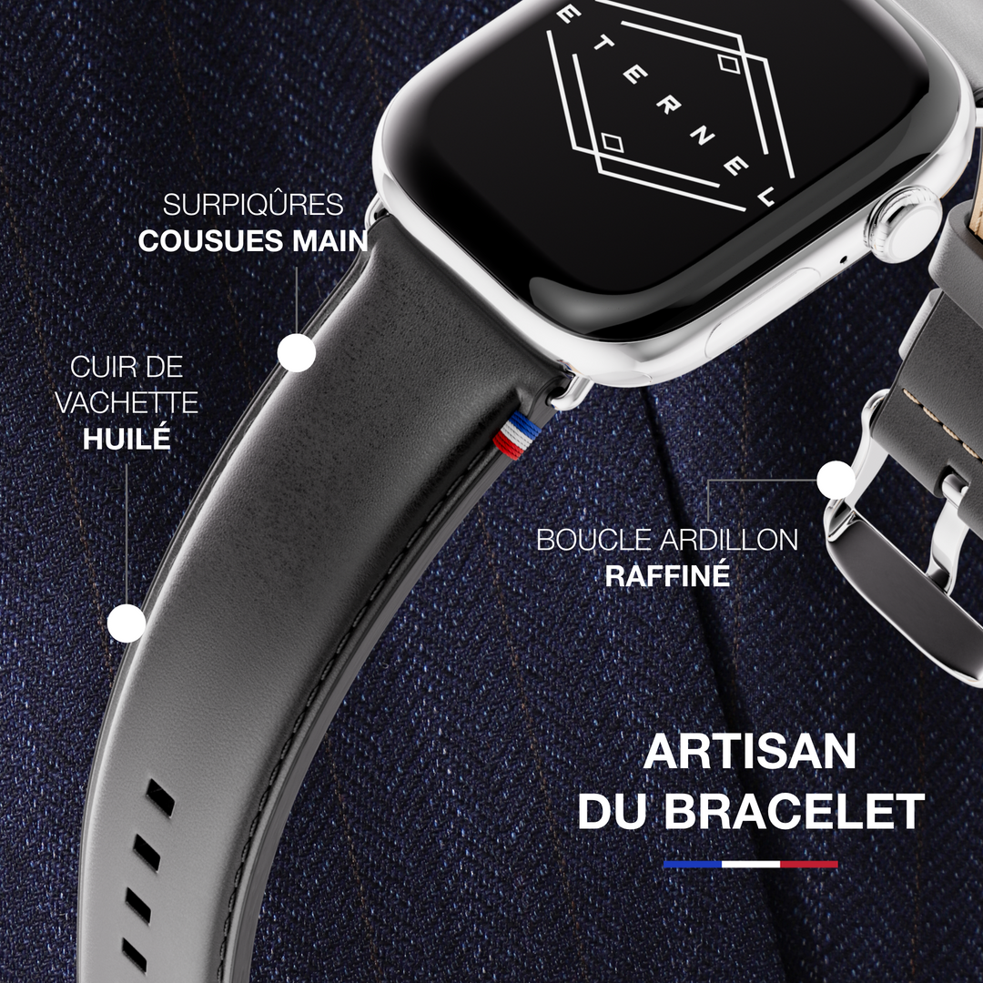 Richelieu - Bracelet Apple Watch noir 44mm 45mm 46mm 49mm