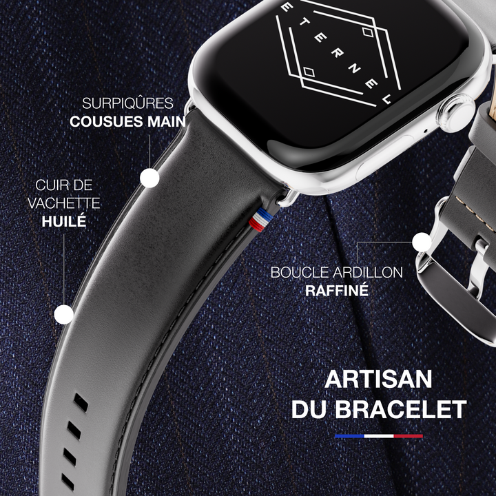Richelieu - Bracelet Apple Watch noir 44mm 45mm 46mm 49mm