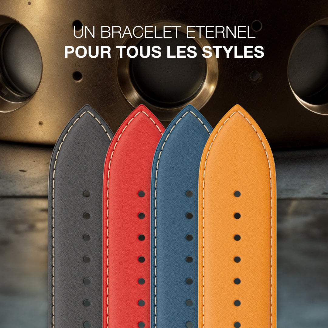 Rallye - Bracelet Apple Watch cuir vachette boucle déployante Marine 44mm 45mm 46mm 49mm