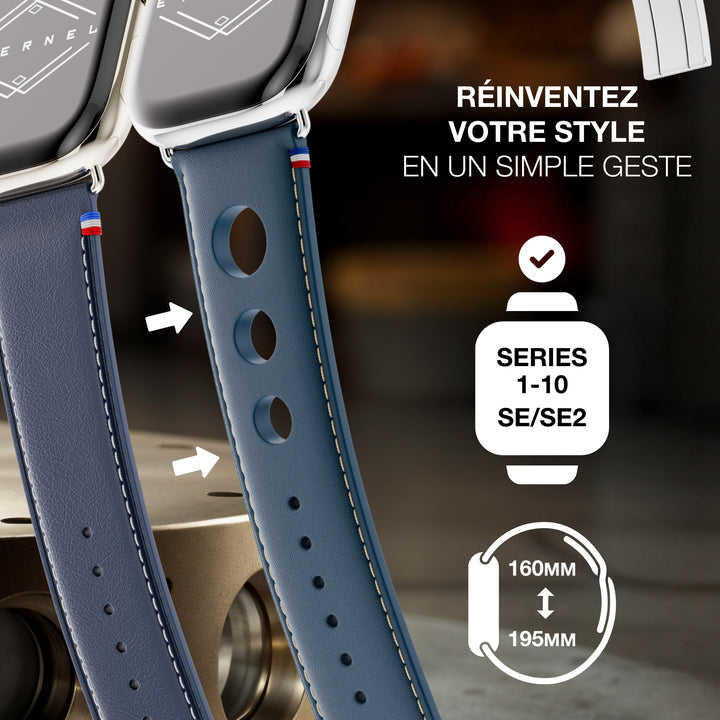 Rallye - Navy Cowhide Leather Apple Watch Strap with Deployant Clasp 42 mm