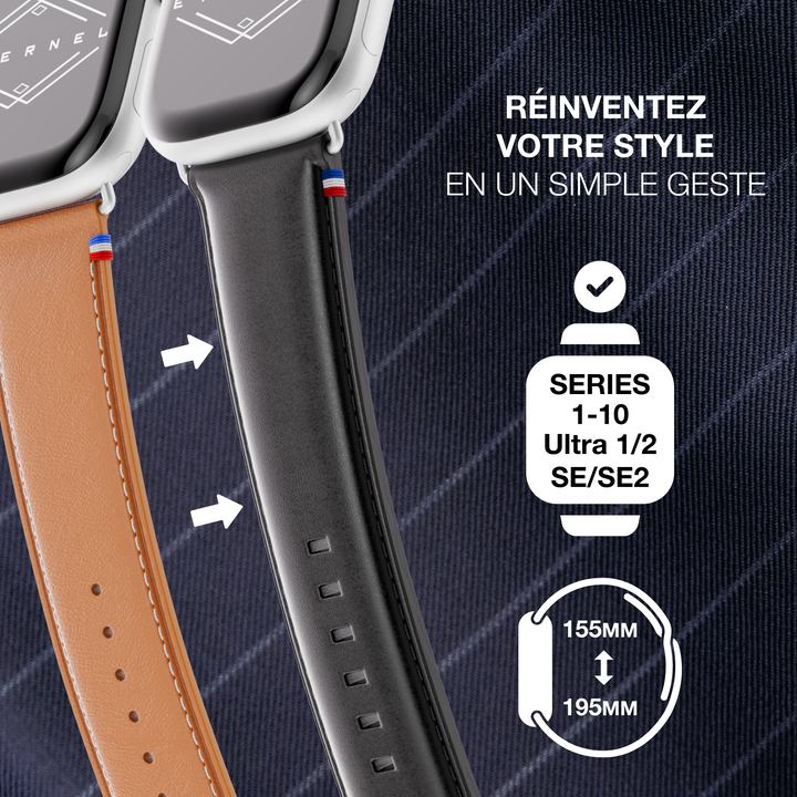 Richelieu - Bracelet Apple Watch noir 44mm 45mm 46mm 49mm