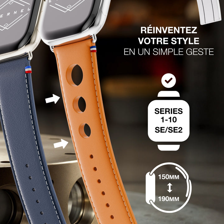 Rallye - Bracelet Apple Watch cuir vachette boucle déployante Miel 44mm 45mm 46mm 49mm